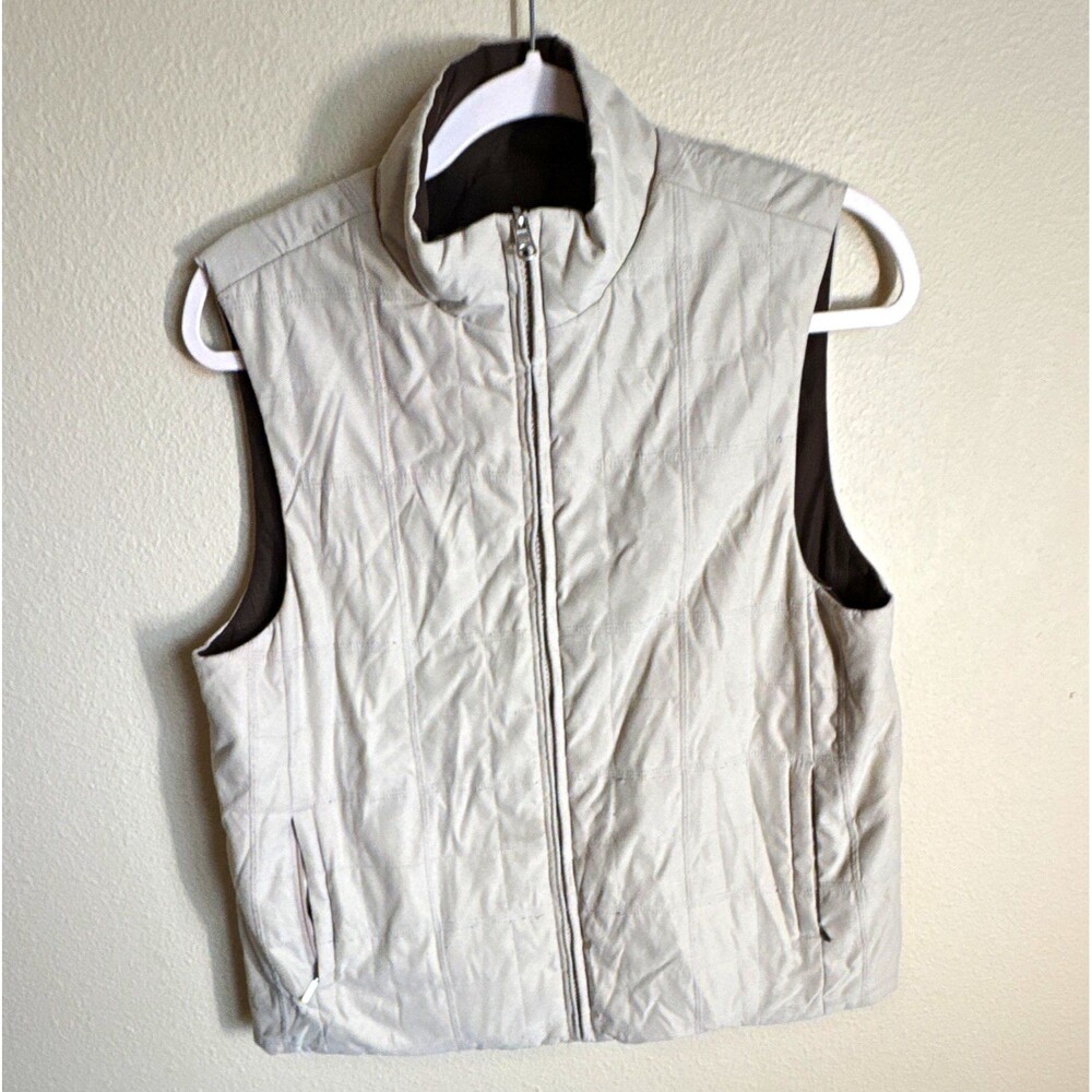 Kirkland Signature Women’s Reversible Zip Vest Pockets Brown/Beige Size M
